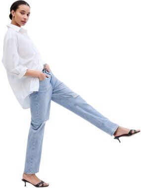 Gap High Rise Destructed '90s Loose Jeans Women's 14 32R Light Wash Distressed